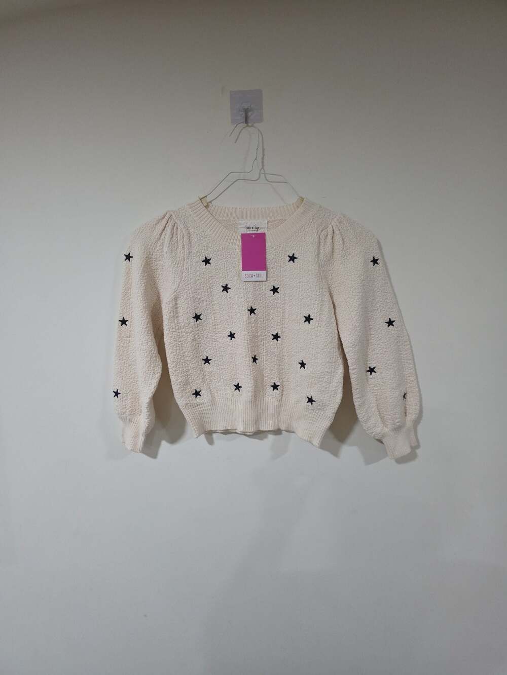 Sadie & Sage Star Embroidered Sweater Cream, Youth Small